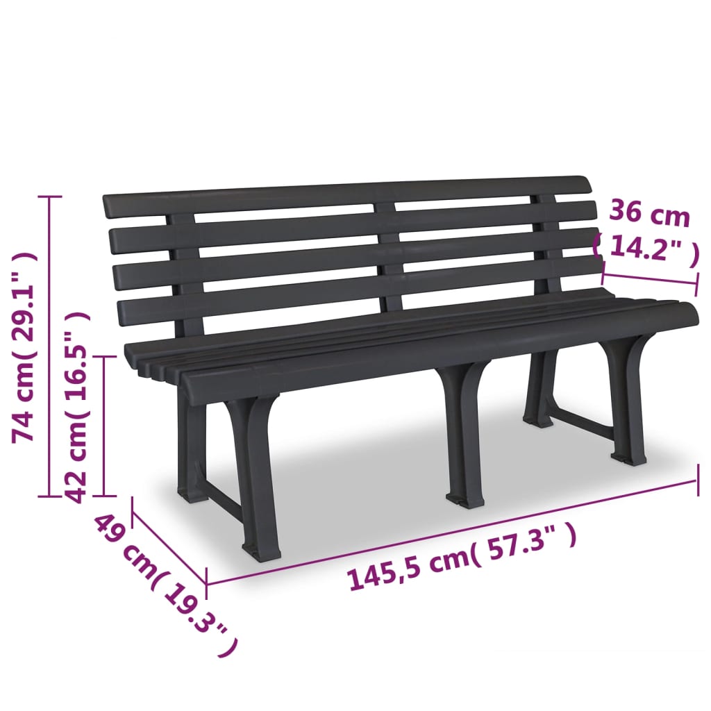 Garden Bench | Anthracite | Plastic | Medium | Durable | Garden Bench