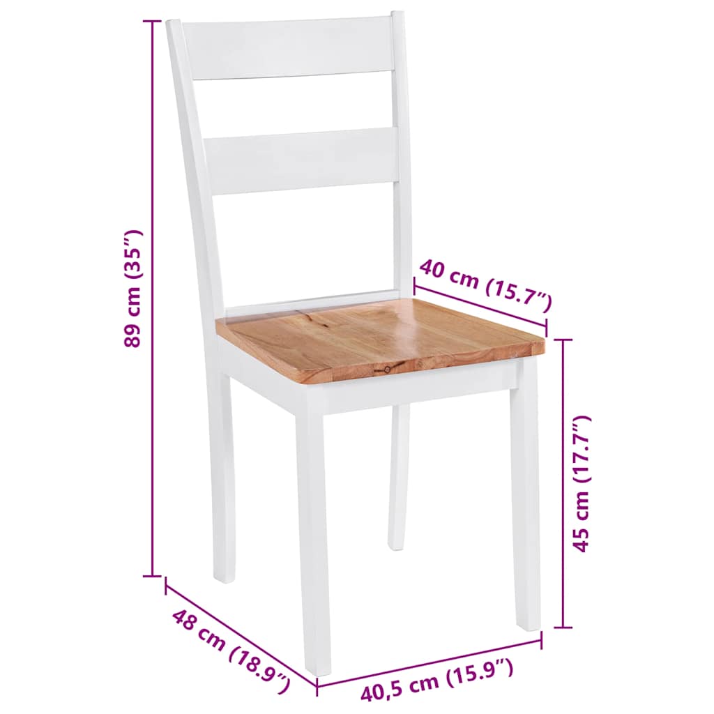 Dining Chair | Set of 2 | White and natural wood | Solid Rubberwood