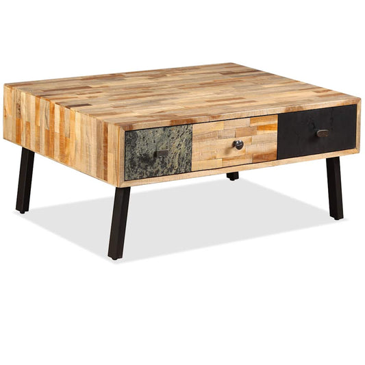 Coffee Table | Brown, Black, Marbled | Reclaimed Teak, Steel | Medium