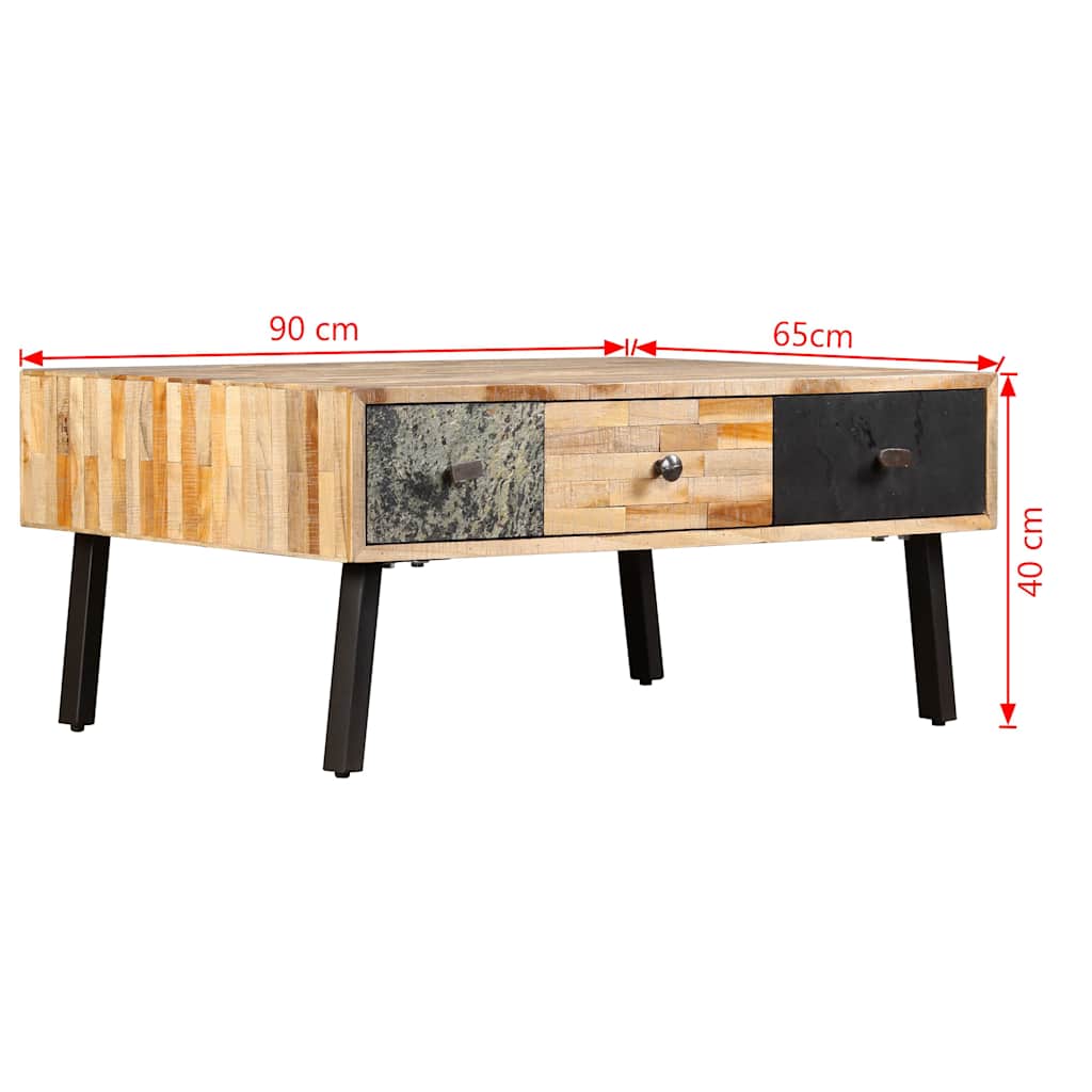 Coffee Table | Brown, Black, Marbled | Reclaimed Teak, Steel | Medium