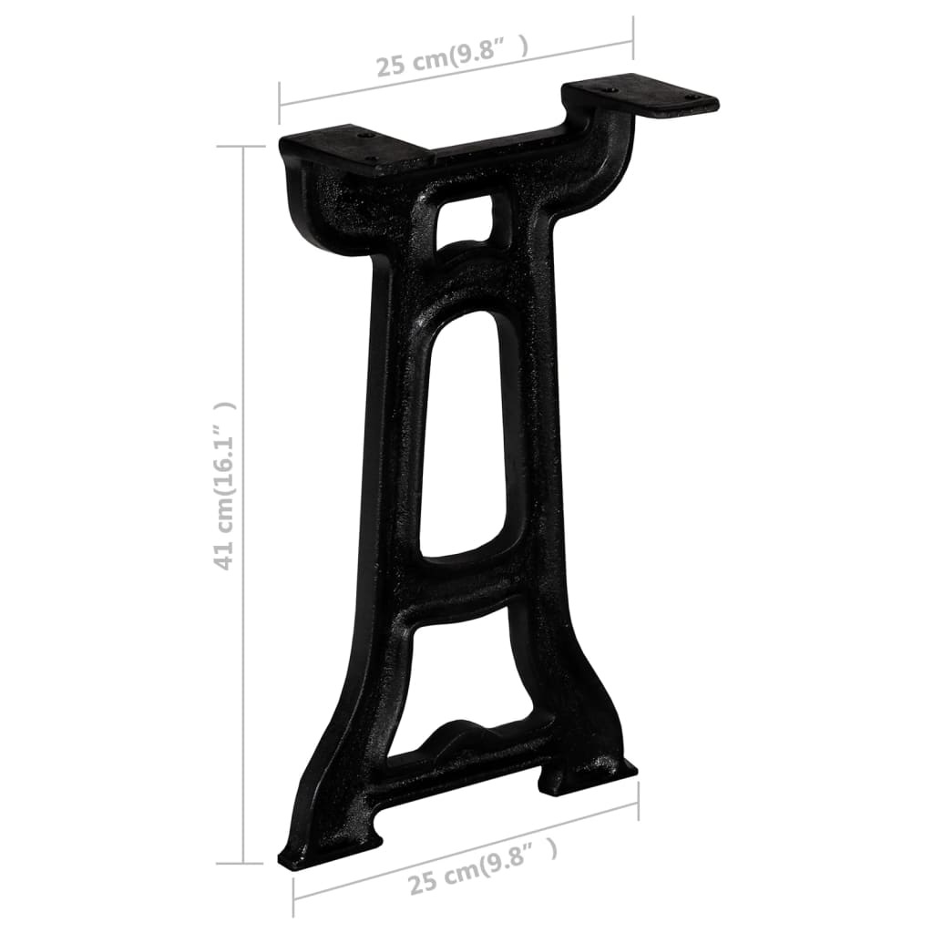 Bench Leg | Set of 2 | Black | Solid Cast Iron | 25 x 41 cm | Durable