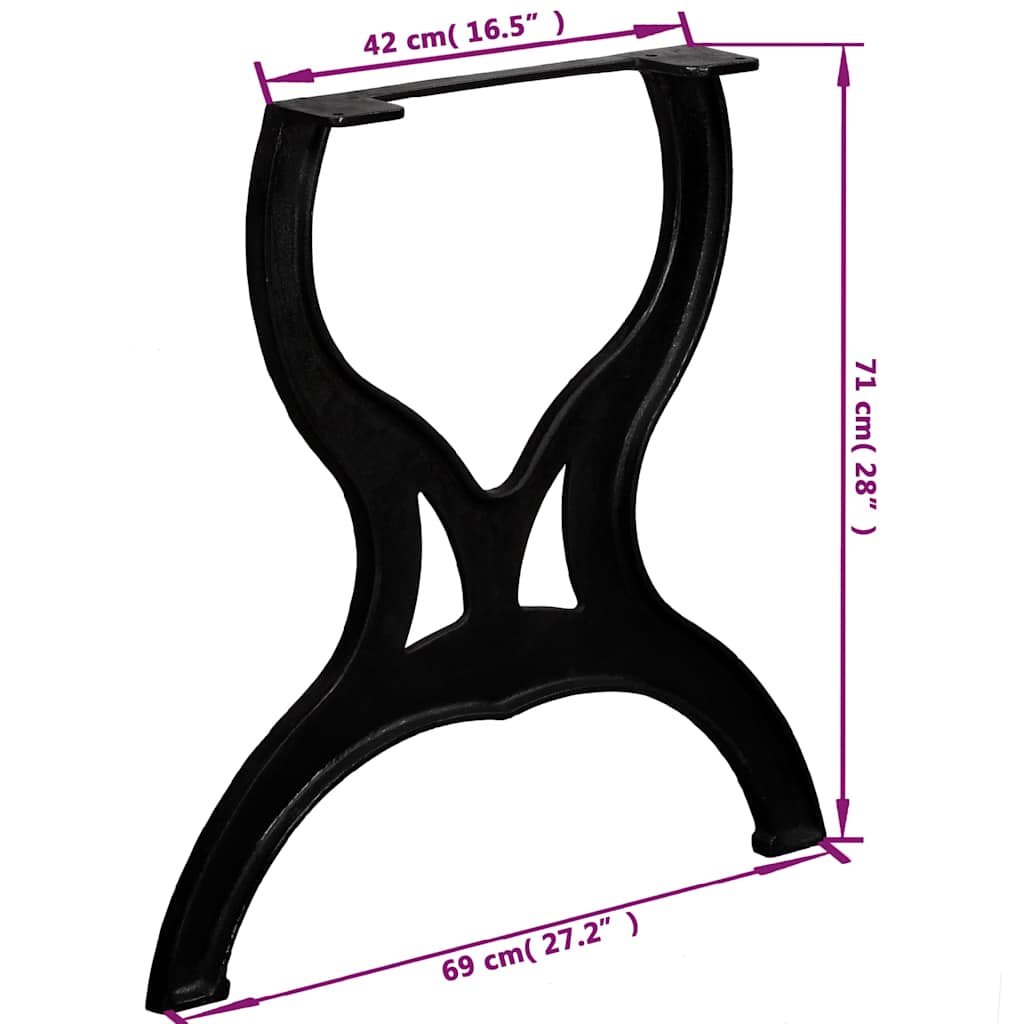 Dining Table Leg | Set of 2 | Black | Cast iron | 69x71 cm | Durable