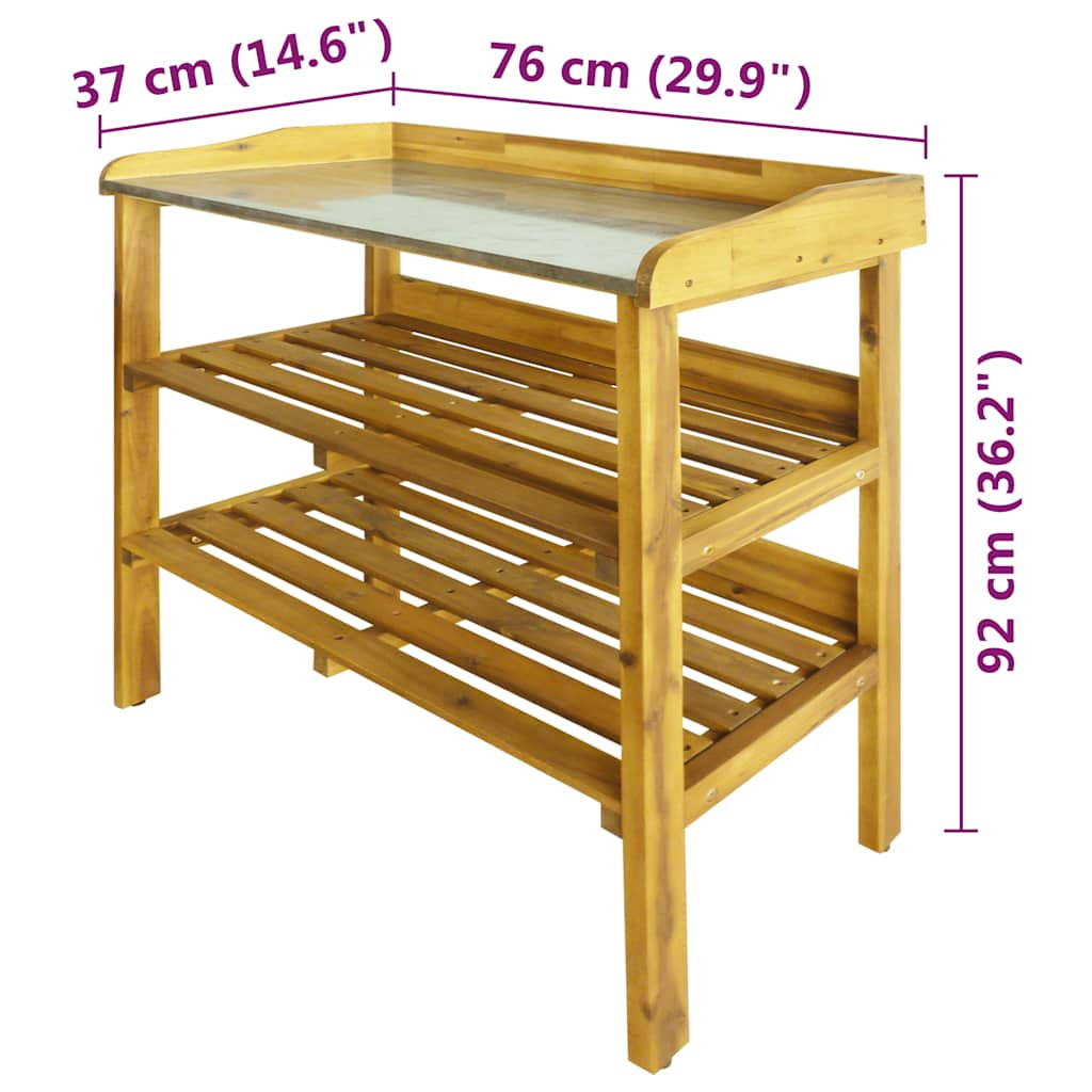 Potting Bench | Natural wood colour | Solid acacia wood with zinc liner