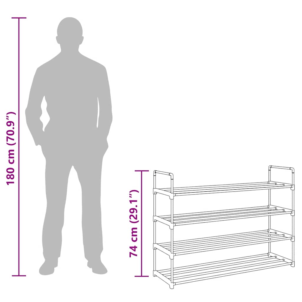 Shoe Rack with 4 Shelves Metal and Plastic Black