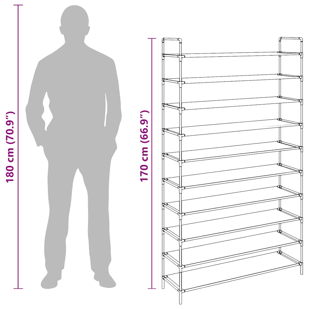 Shoe Rack with 10 Shelves Metal and Non-woven Fabric Black