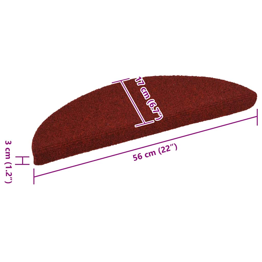 Stair Mat | Set of 15 | Red | Polypropylene | 56x17x3 cm | Non-slip