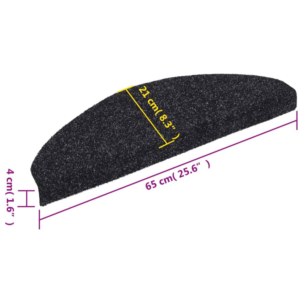 Stair Mat | Set of 15 | Black | Polypropylene | 65x21x4 cm | Non-slip