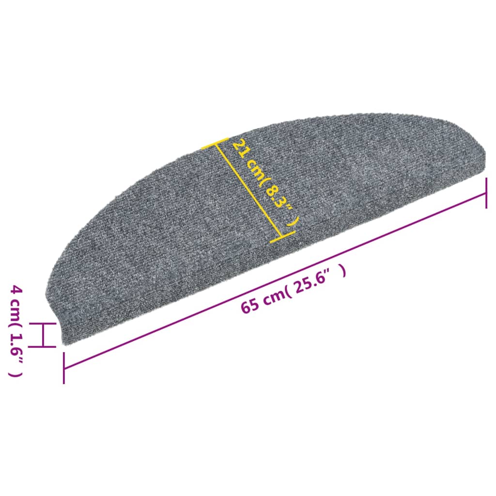 Stair Mat | Set of 15 | Light Grey | Polypropylene | 65x21x4 cm