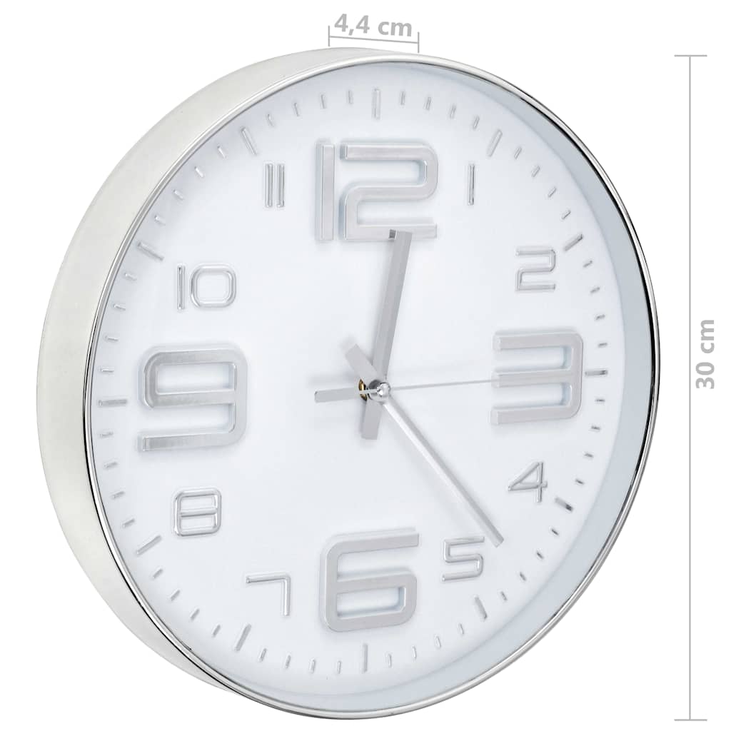 Wall Clock | Silver and white | Polypropylene | 30 cm Diameter | Clock