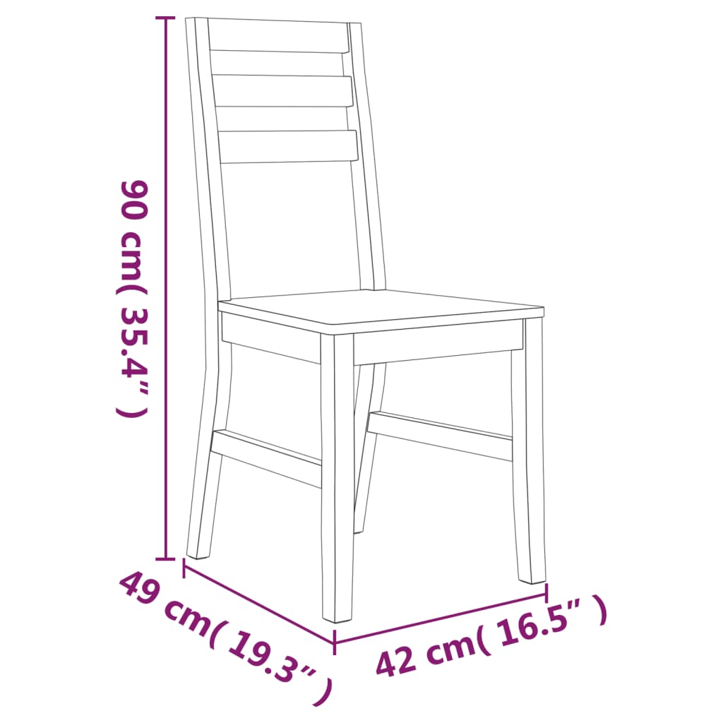 Dining Chair | Set of 4 | Brown | Solid acacia wood (brushed) | Standard