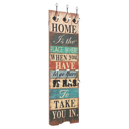 Coat Rack | Multicolour | MDF board and metal hooks | 120x40 cm | Hooks