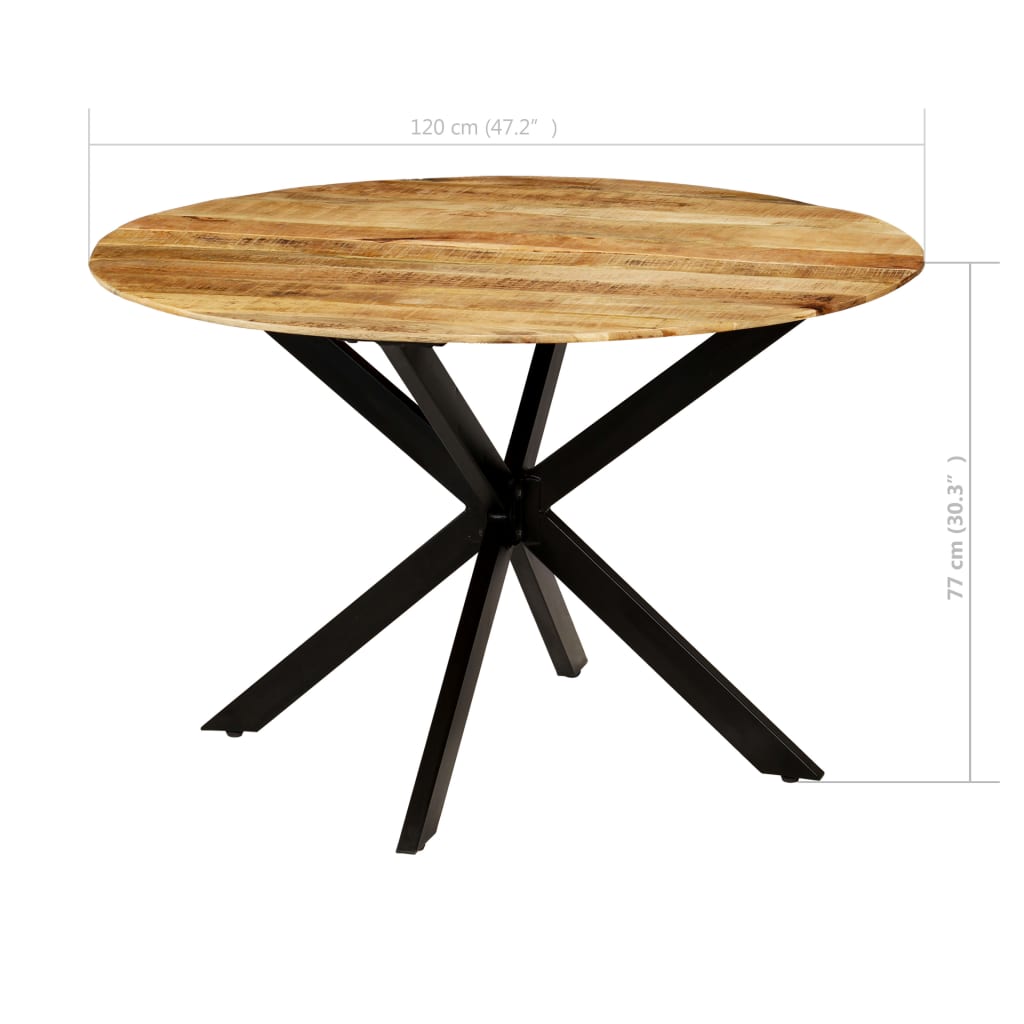 246013 vidaXL Dining Table Solid Rough Mango Wood and Steel 120x77 cm