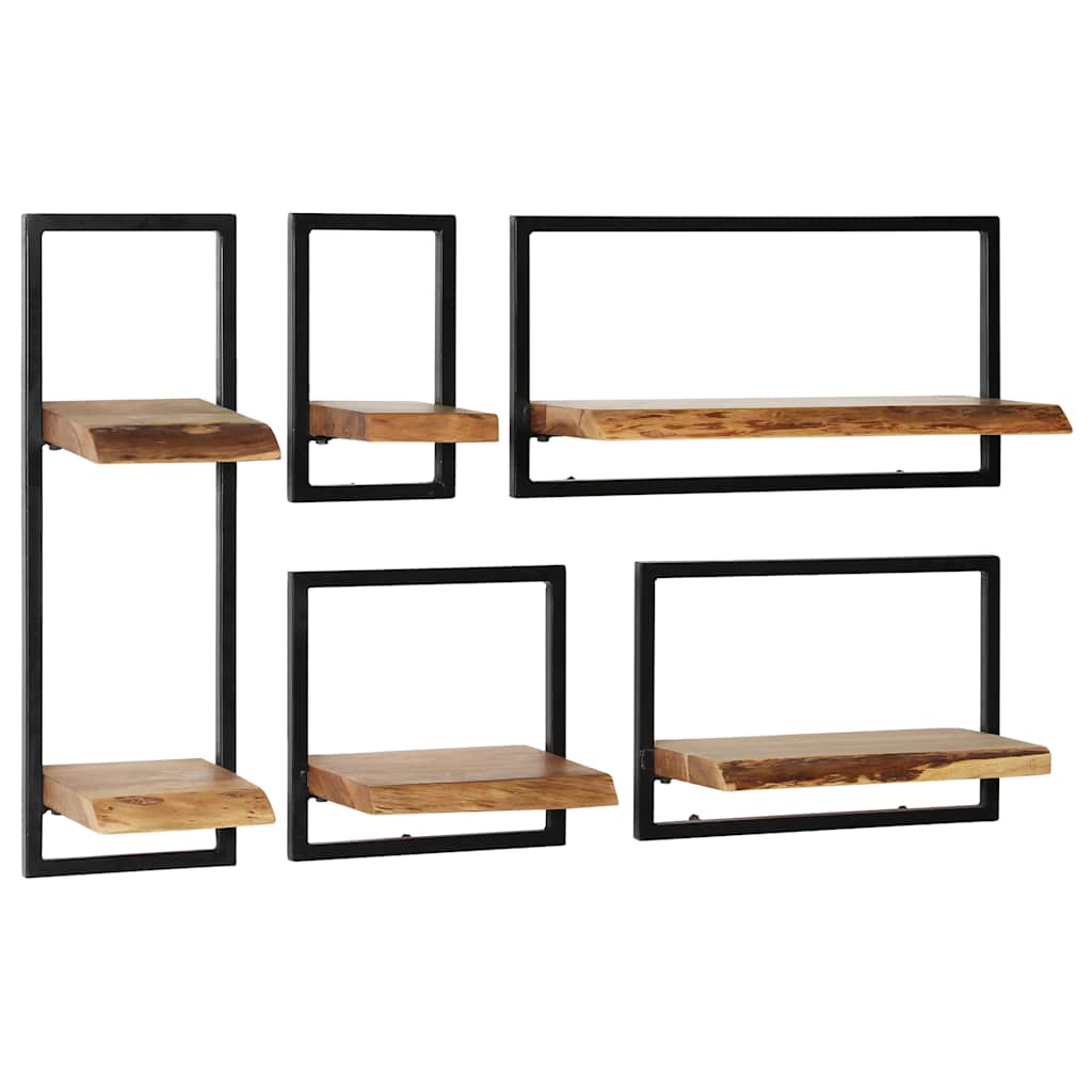 Wall Shelf Set | Set of 5 | Acacia wood brown and black