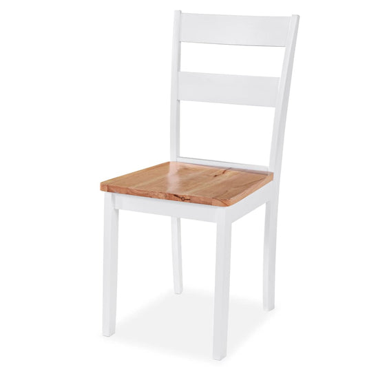 Dining Chair | Set of 6 | White and natural wood | Solid Rubber Wood