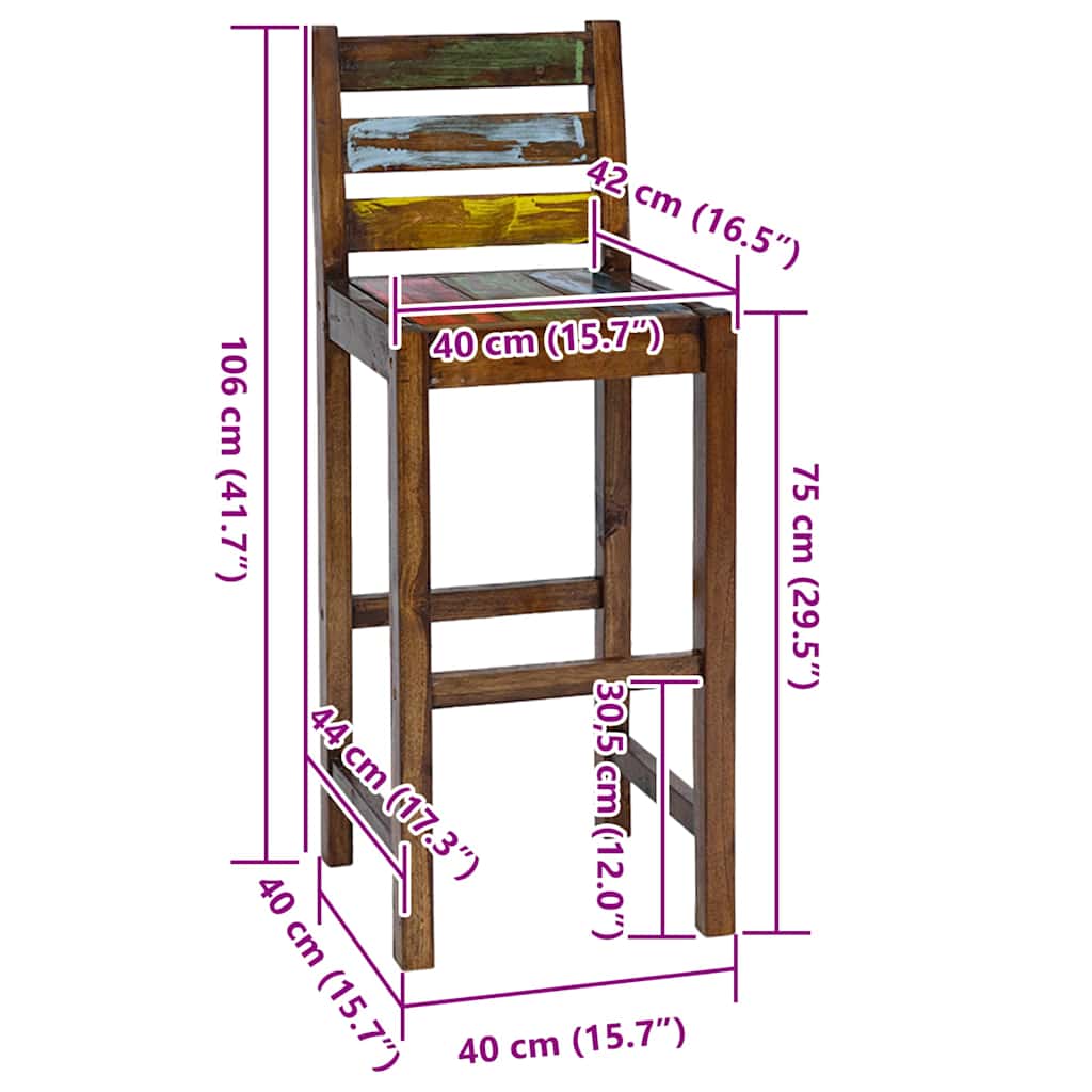 Bar Stools 2 pcs Solid Reclaimed Wood