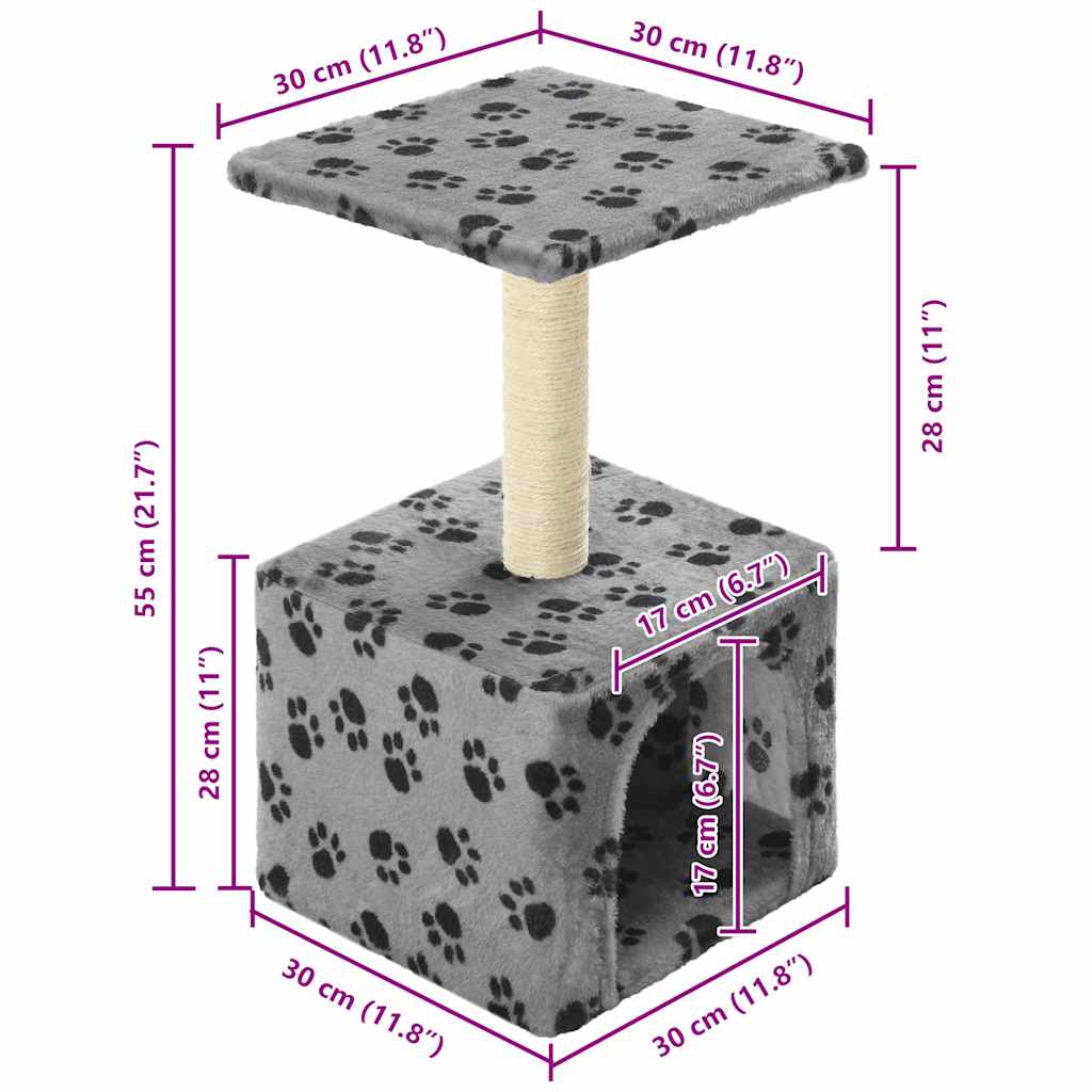 Cat Tree with Sisal Scratching Post 55 cm Grey Paw Print