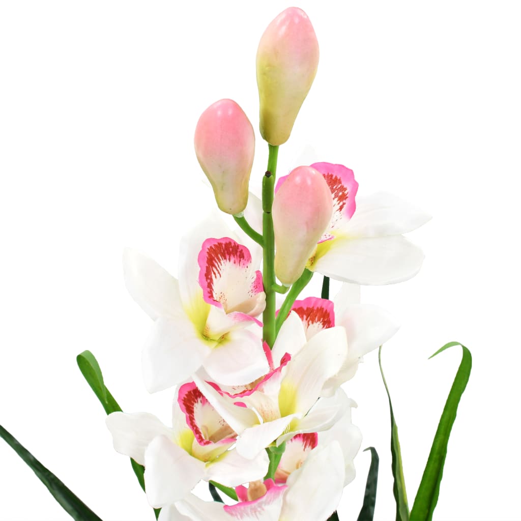 Artificial Plant | Green and white | Fabric flowers, plastic leaves