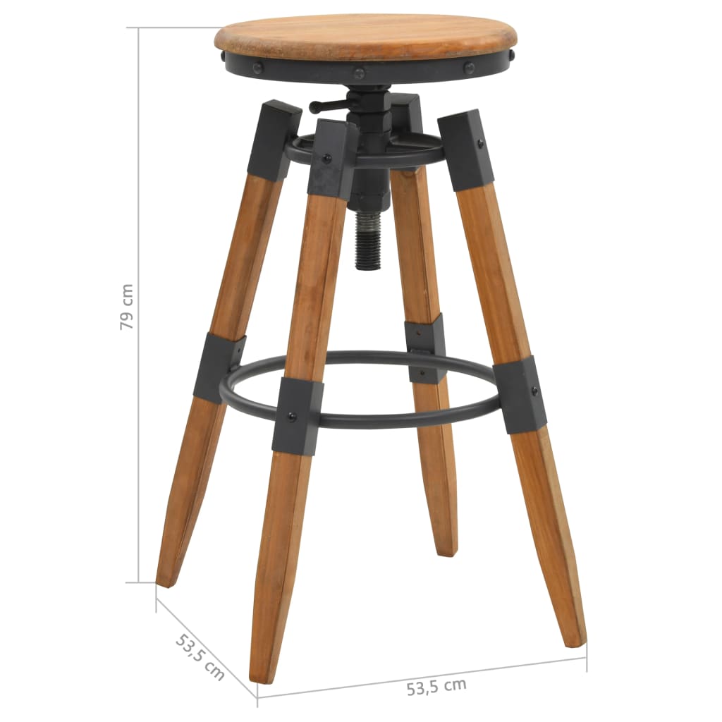 Bar Stool | Set of 2 | Natural Wood | Solid Fir Wood & Steel