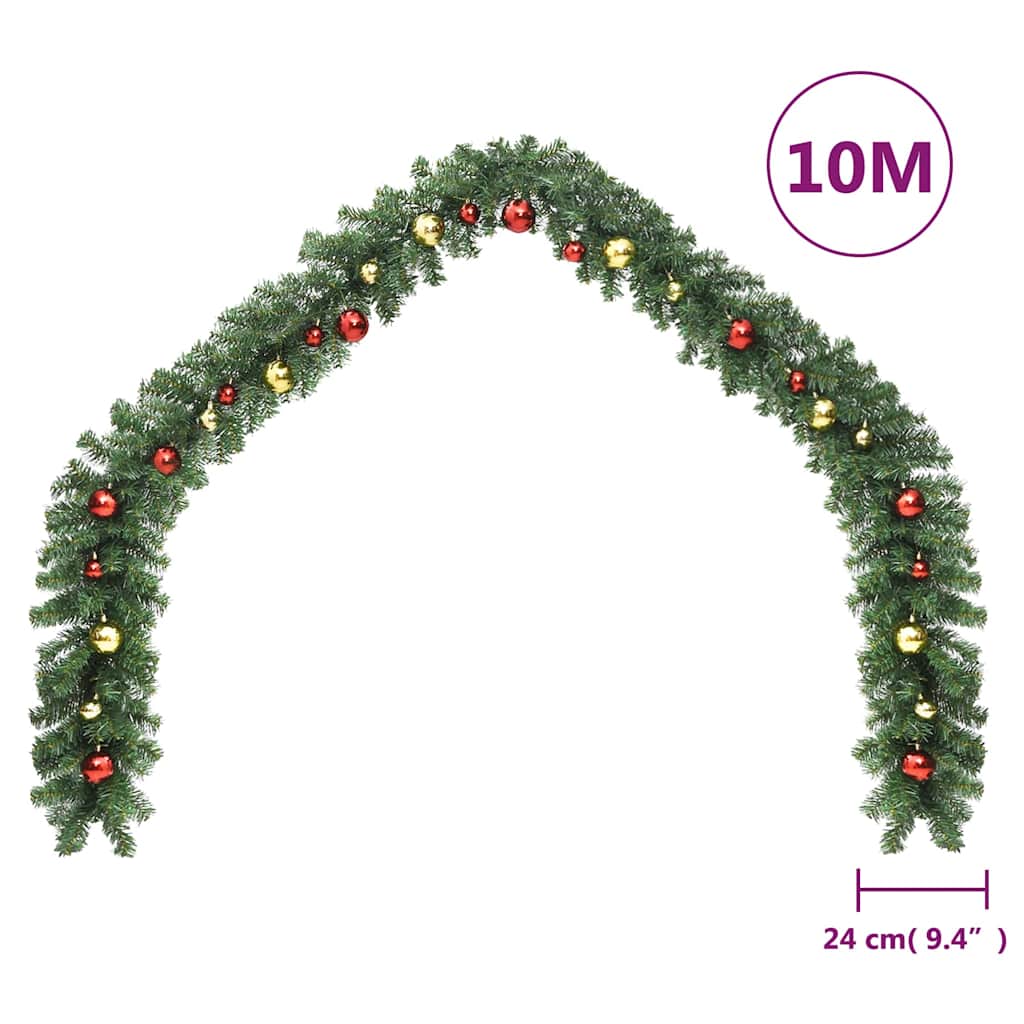 246407 vidaXL Christmas Garland Decorated with Baubles and LED Lights 10 m