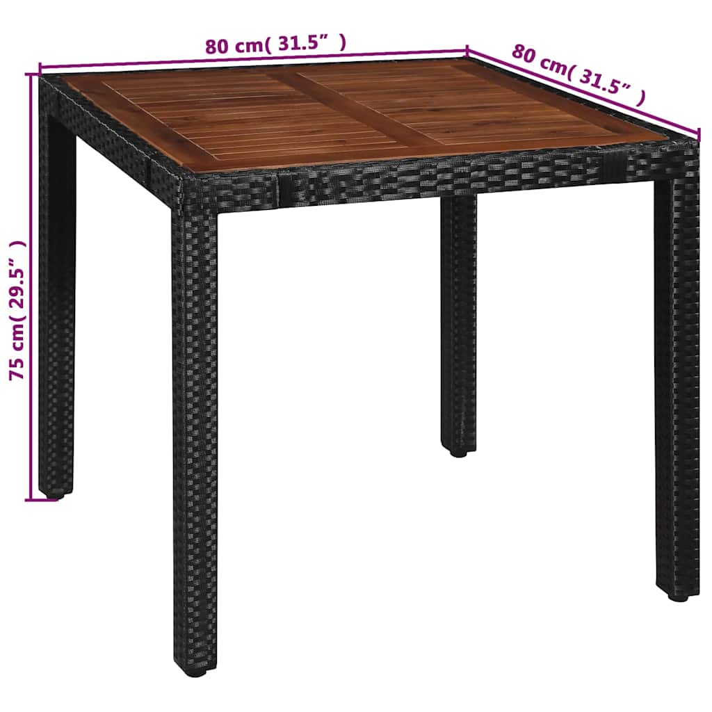 5 Piece Outdoor Dining Set Poly Rattan and Acacia Wood Black