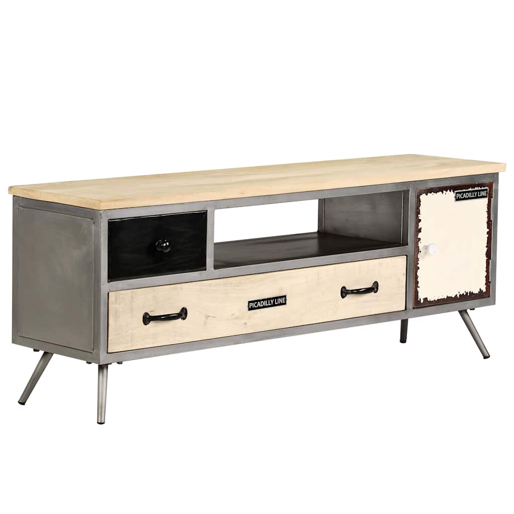 TV Cabinet | Mango Wood Natural and Steel Grey | Solid Mango Wood, Steel