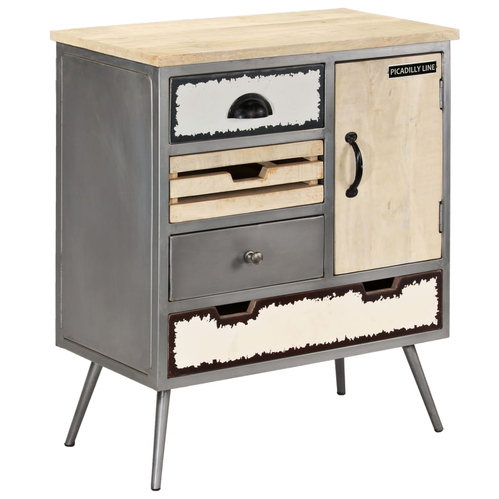 vidaXL Sideboard Natural Mango Wood With Steel Accents