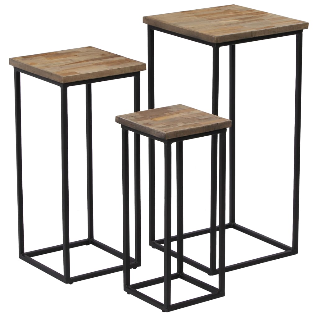 Plant Table | Set of 3 | Natural Wood and Black