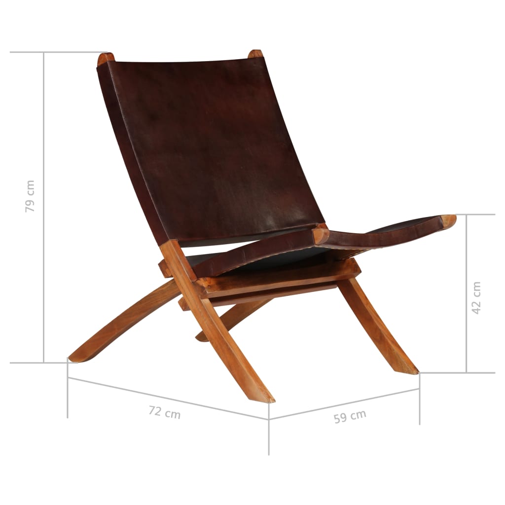 Folding Chair Brown Real Leather