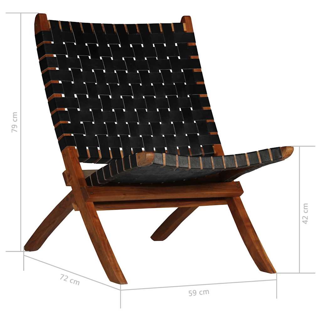 Chair | Black | Genuine goat leather and solid acacia wood | 59x72x79 cm