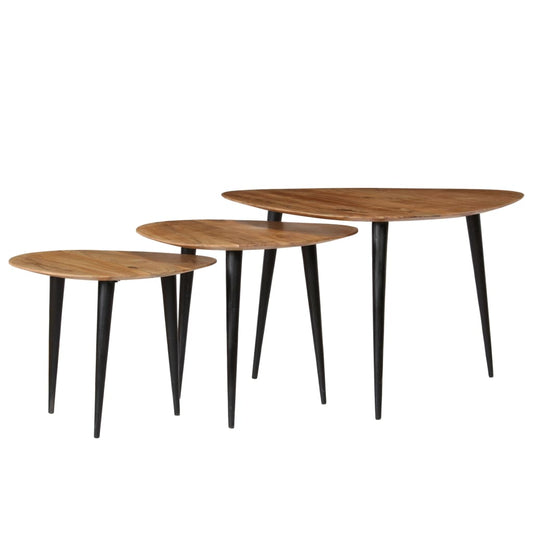 Coffee Table | Set of 3 | Brown and Black | Solid Acacia Wood and Steel