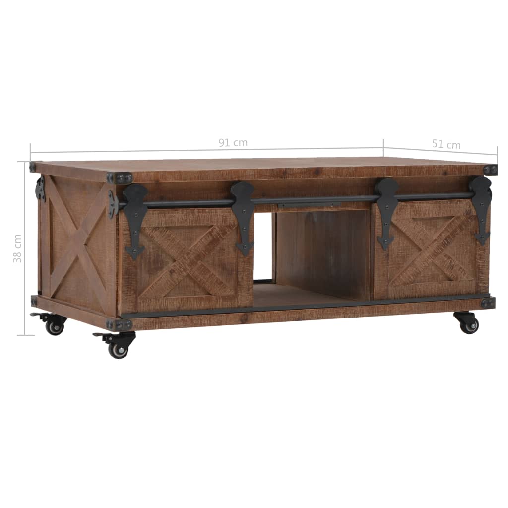 Coffee Table | Brown | Solid fir wood, MDF, steel | 91x51x38 cm