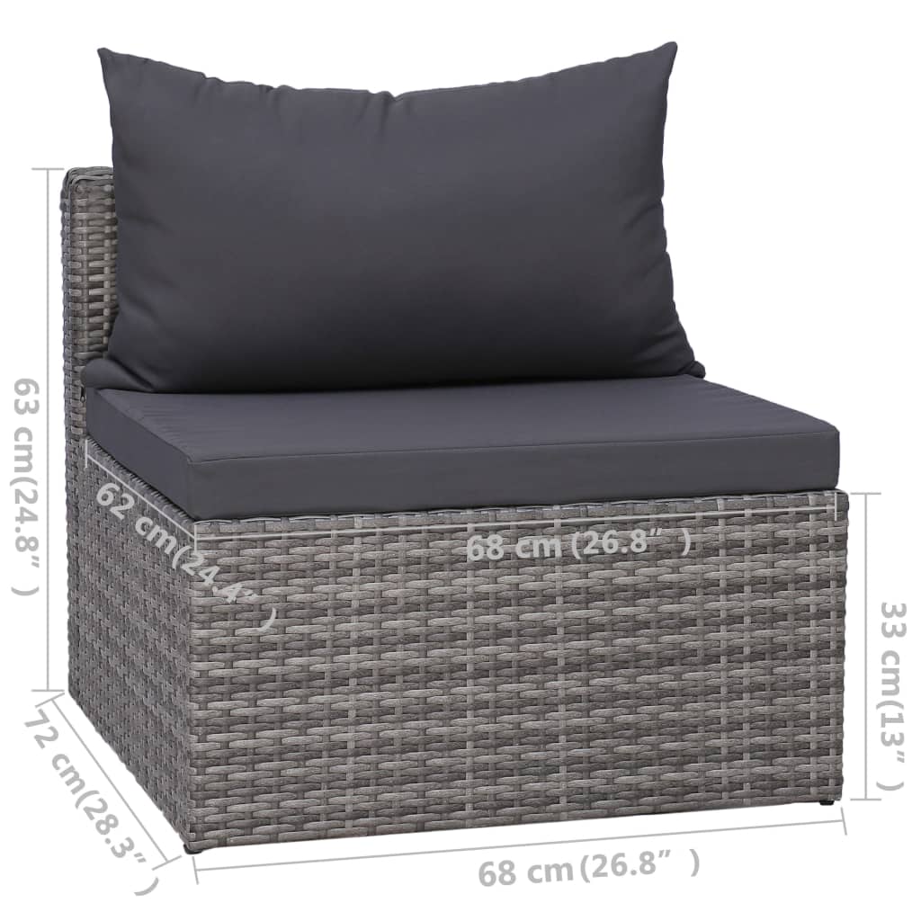 5 Piece Patio Sofa Set with Cushions & Pillows Poly Rattan Gray