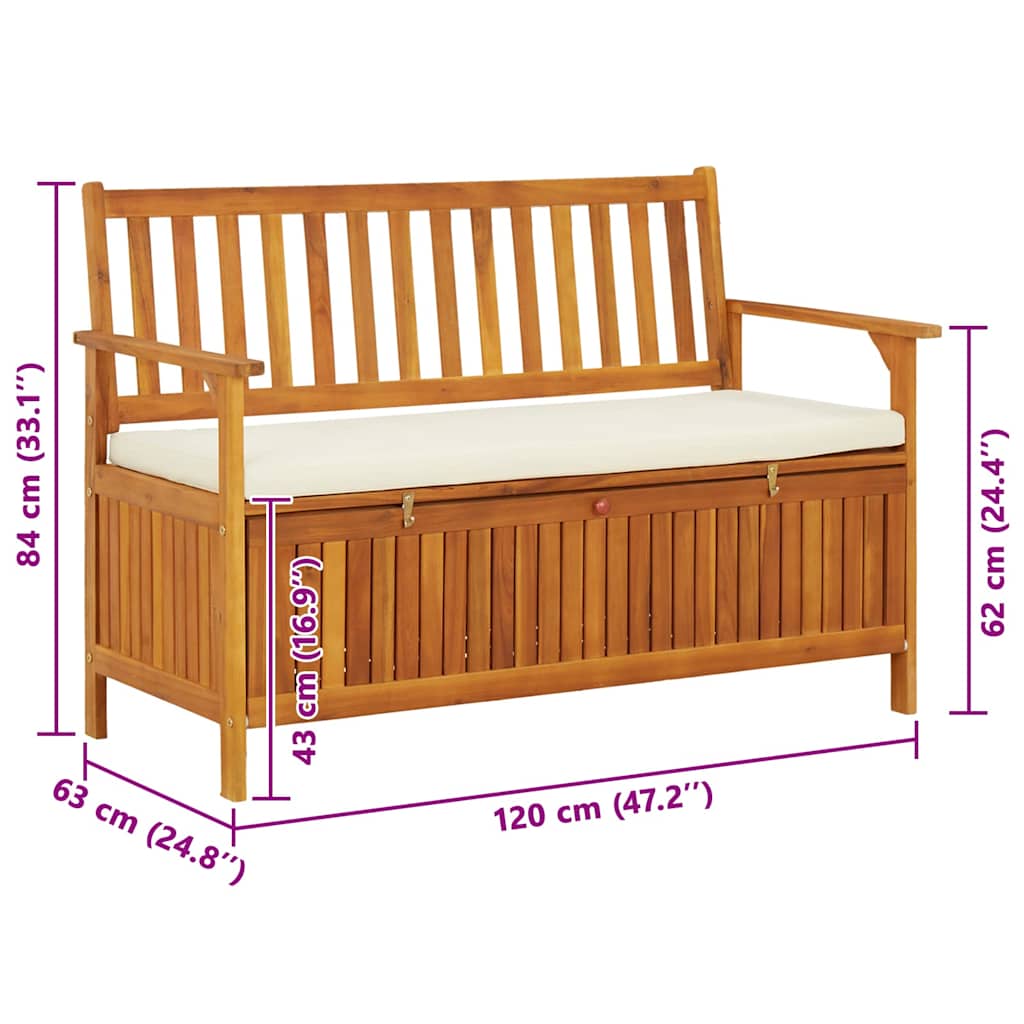 Patio Storage Bench Solid Acacia Wood 47.2"x24.8"x33.1