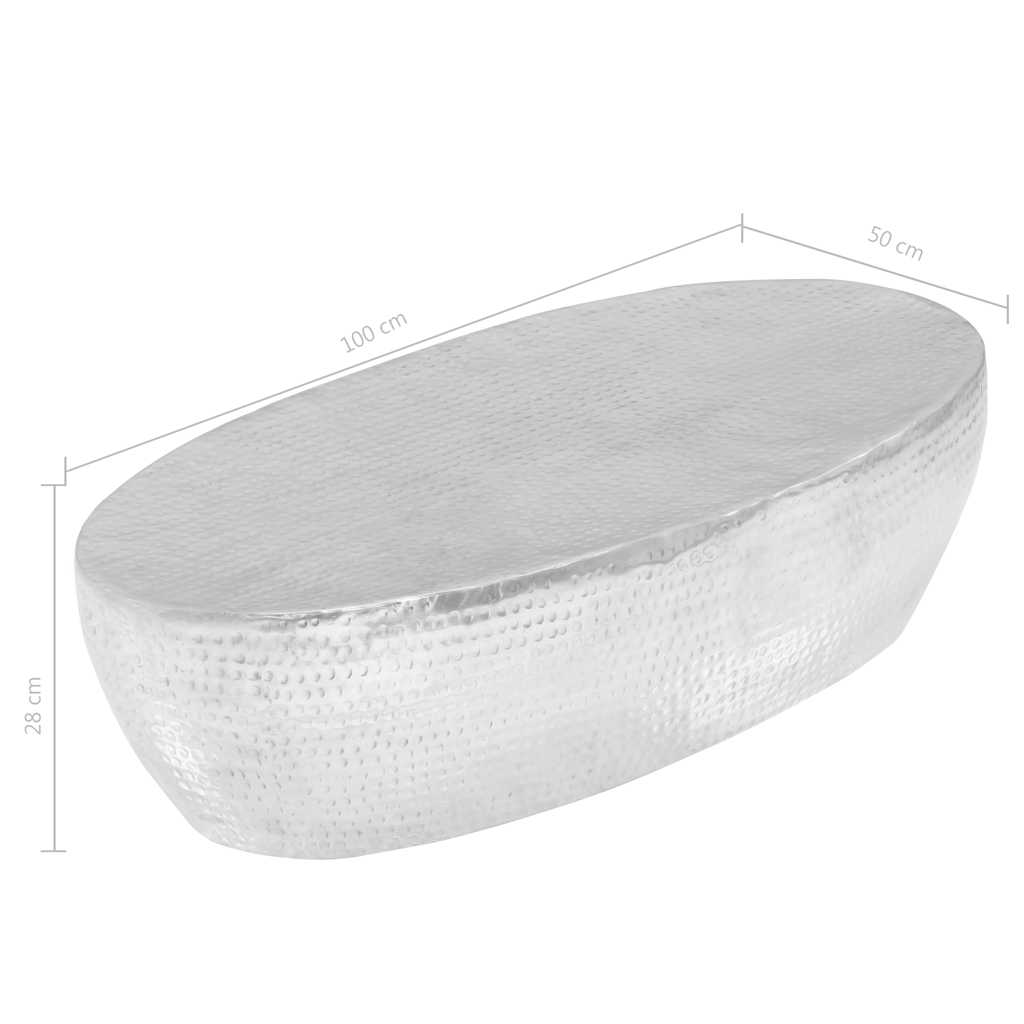 Coffee Table | Hammered Silver | Polished Aluminium | 100 x 50 x 28 cm