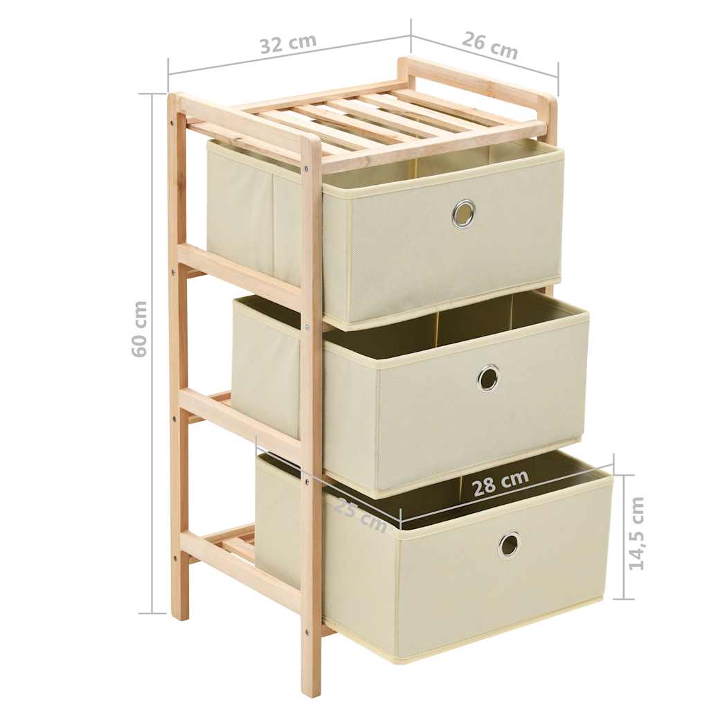246433 vidaXL Storage Rack with 3 Fabric Baskets Cedar Wood Beige