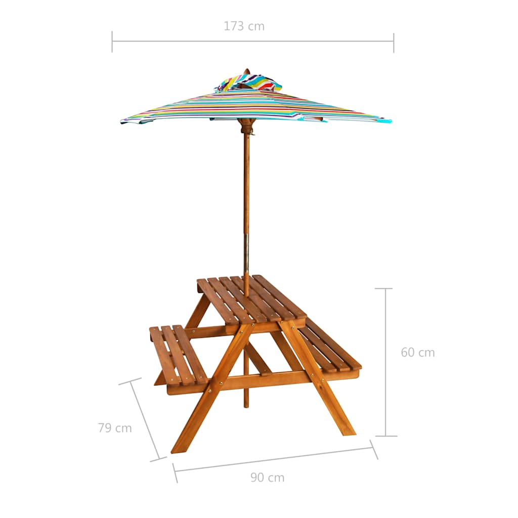Kids Picnic Table | Brown | Solid Acacia Wood | Kids' Size | Detachable