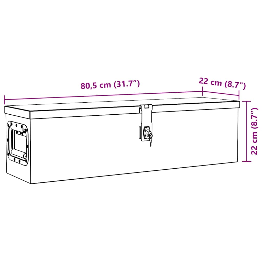 Aluminium Box 80.5x22x22 cm Silver