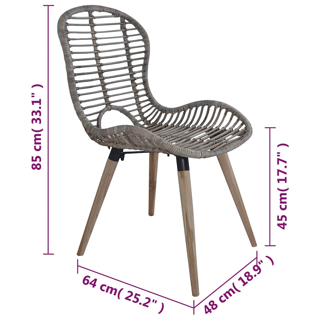 Dining Chair | Set of 2 | Brown | Natural rattan and wood | Standard