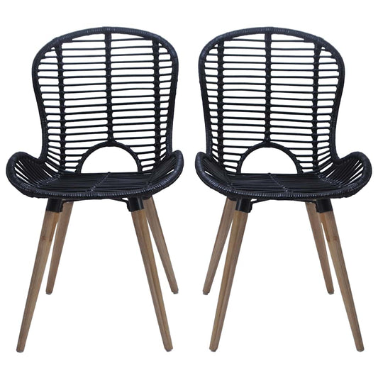 Dining Chair | Set of 4 | Black | Natural Rattan, Wood