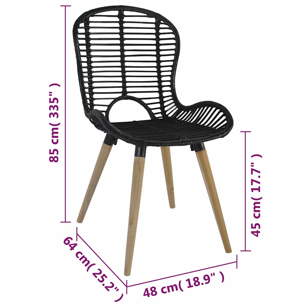 Dining Chair | Set of 4 | Black | Natural Rattan, Wood