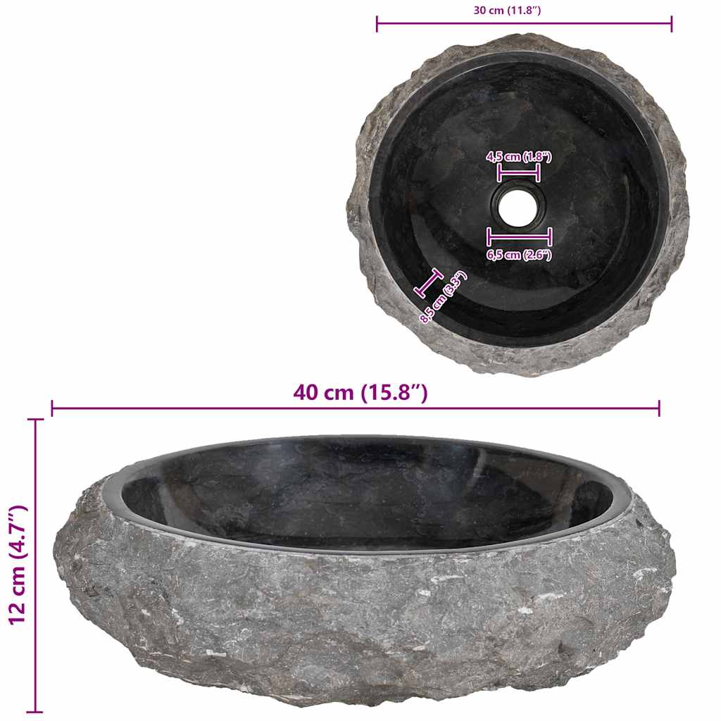 Sink 40x12 cm Marble Black