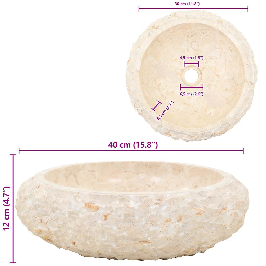 Sink 40x12 cm Marble Cream