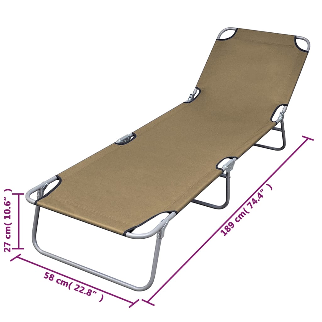 Sunlounger | Taupe | Powder-Coated Steel | 189 x 58 x 27 cm | Foldable