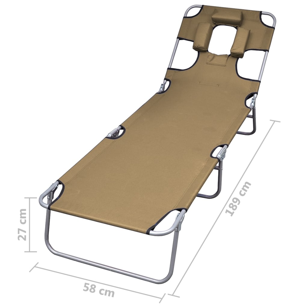 Foldable Sunlounger with Head Cushion Adjustable Backrest Taupe