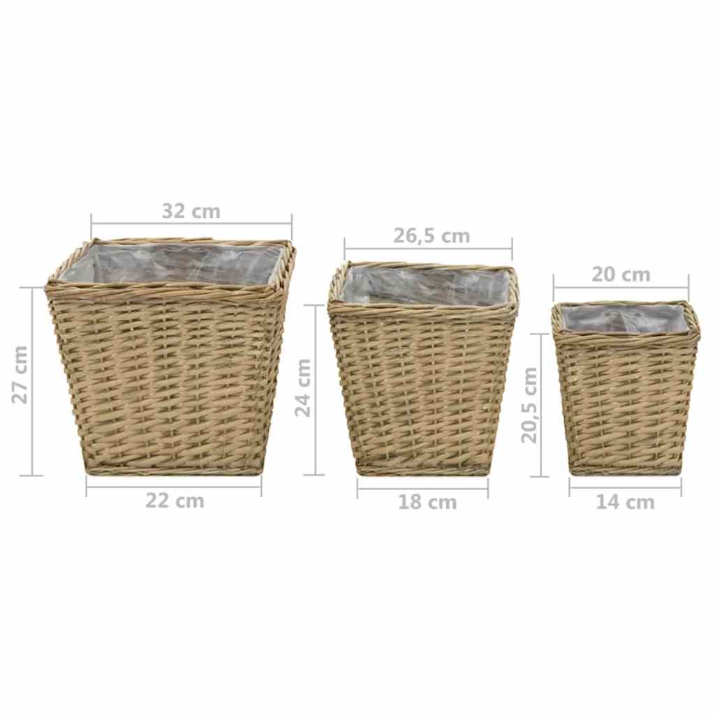 Raised Bed | Set of 3 | Brown | Wicker with PE lining | Small | Planters