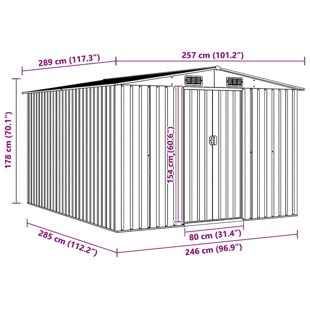Garden Shed | Green | Galvanised steel | 257x298x178 cm | Garden Shed