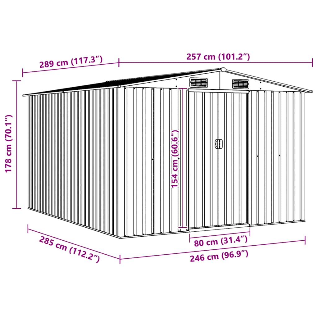 Garden Shed 257x298x178 cm Metal Grey