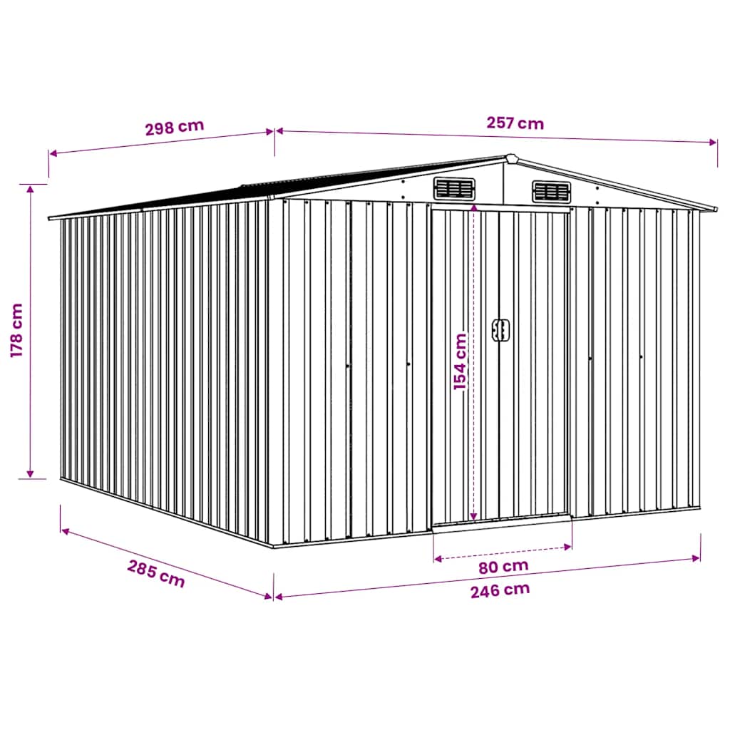 Garden Shed 257x298x178 cm Metal Anthracite