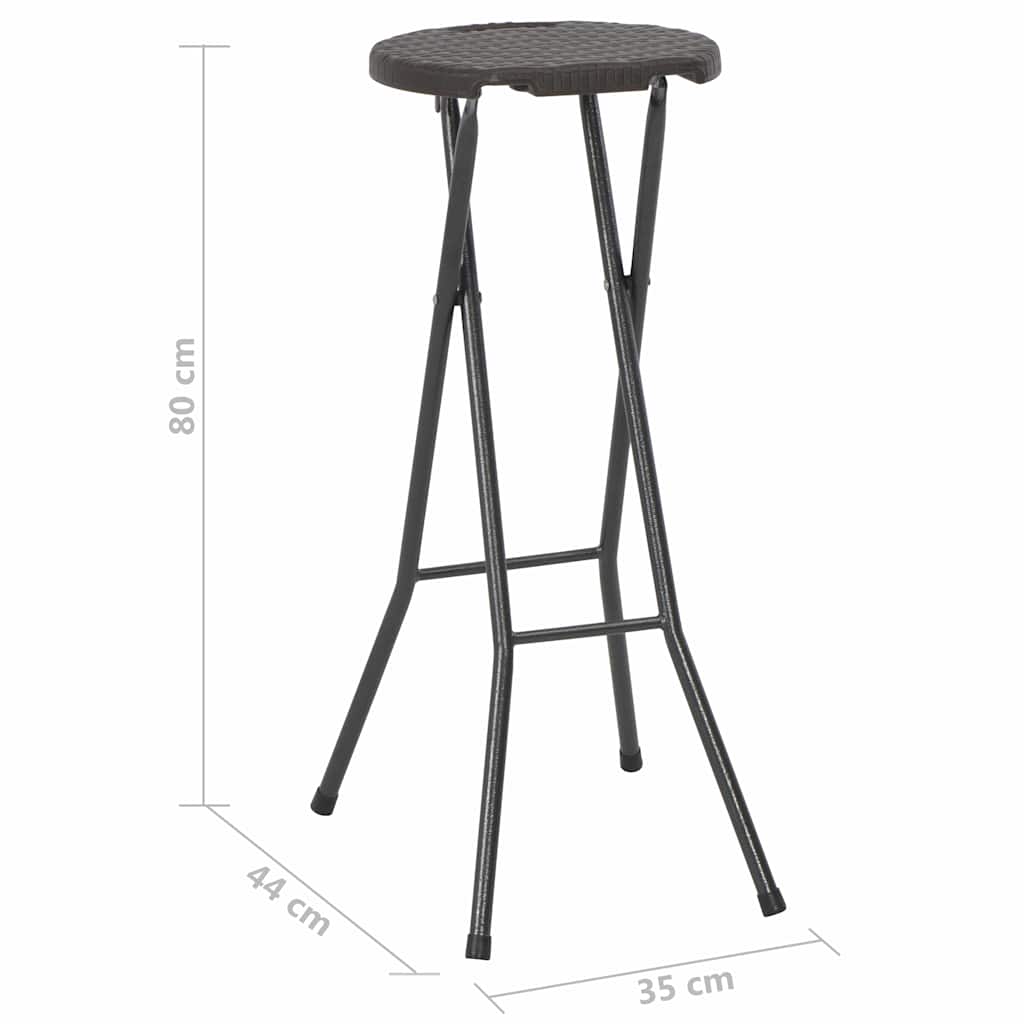 44559 vidaXL Folding Bar Stools 2 pcs HDPE and Steel Brown Rattan Look