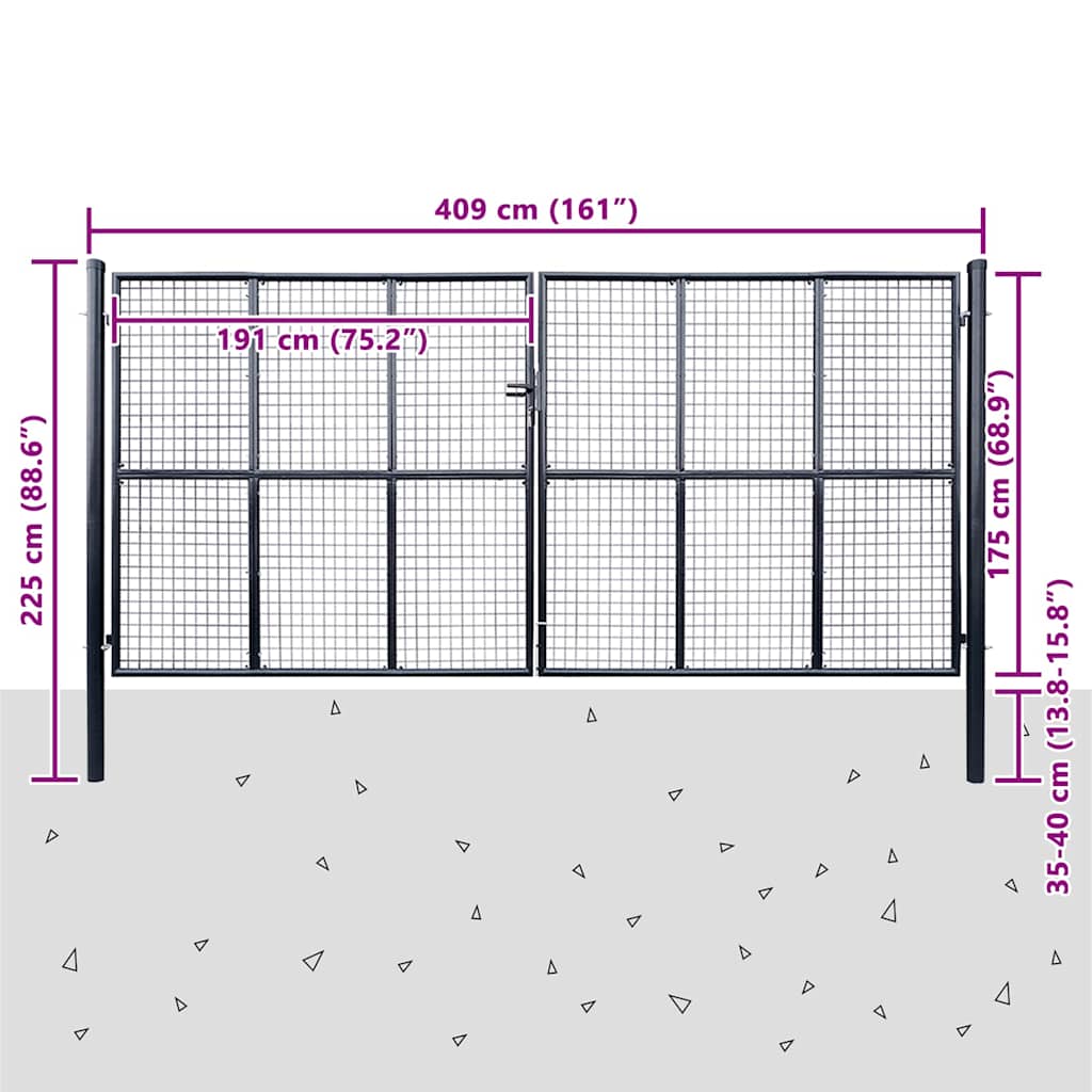 Mesh Garden Gate Galvanised Steel 400x175 cm Grey